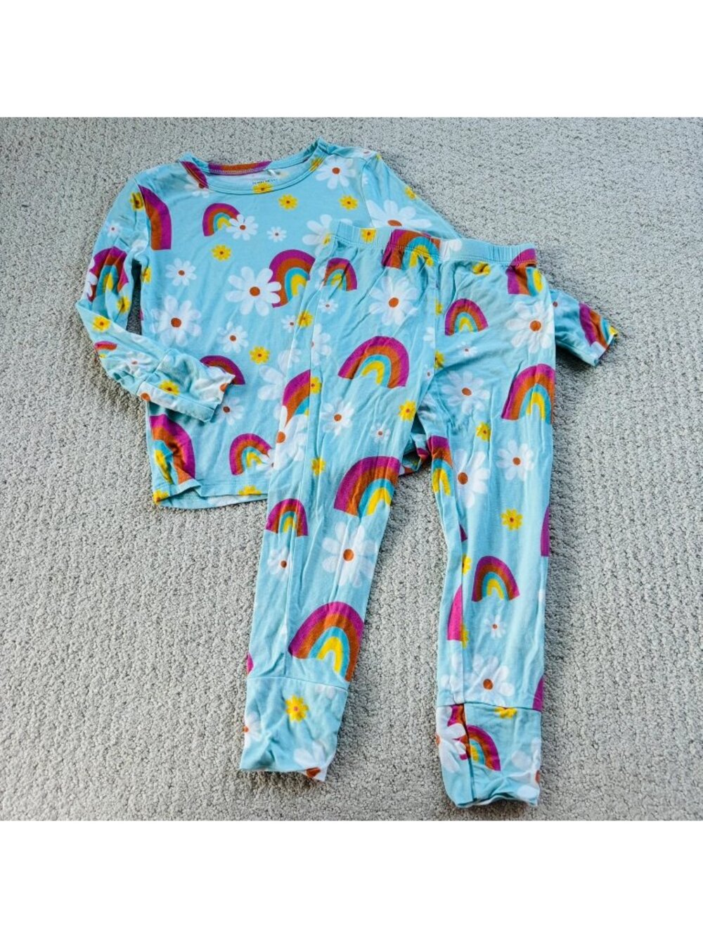 Posh peanut blue rainbow flower bamboo pajamas